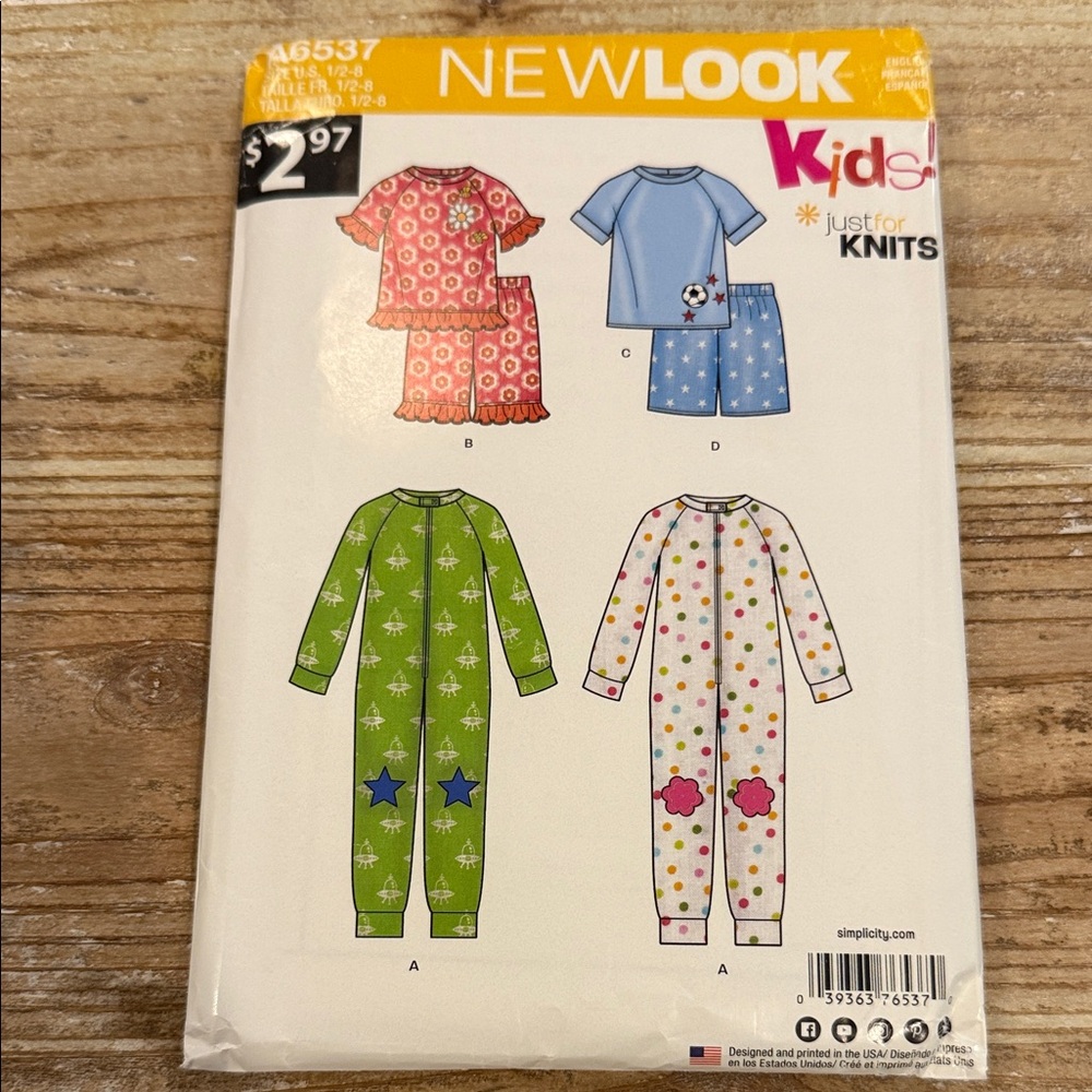 Vintage New Look Kids Knit Pajama A6537 Uncut Sewing Pattern
